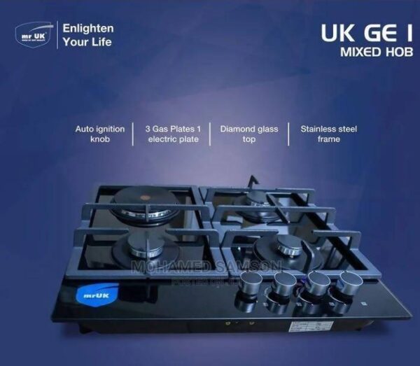 MR UK Gas and Electric 4 Burner Stove (3 GAS PLATES, 1 ELECTRIC PLATE) with one year warranty