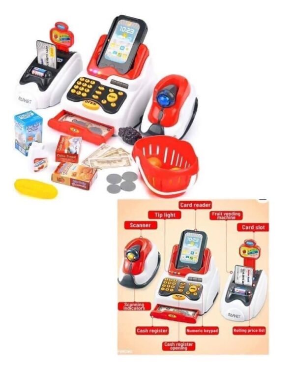 Smartcraft Toy Cash Register for Kids with Play Money and Food Shopping Play Set