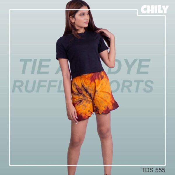 Ladies Tie Dye Viscose Material Ruffle Shorts