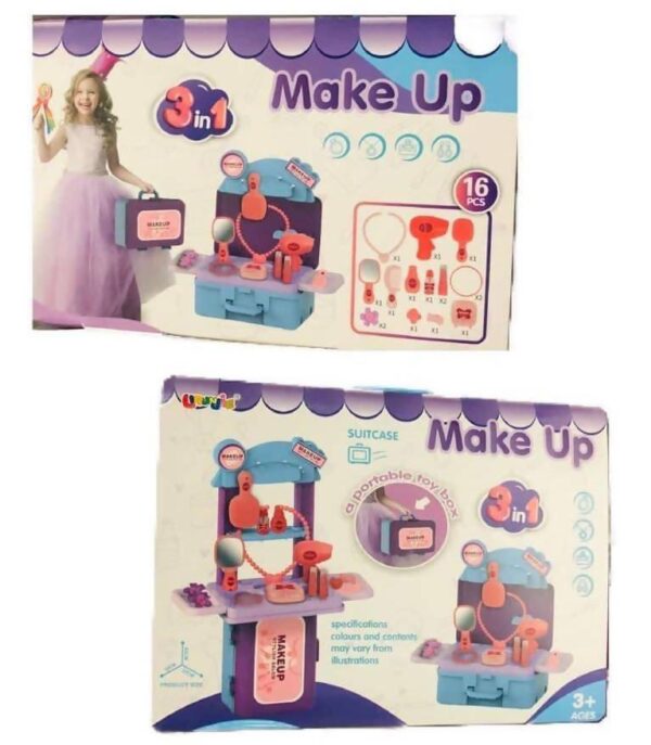 Kids Make Up Suitcase 3 in 1 Suitcase Makeup Set With 16 Pieces with For Age 3+