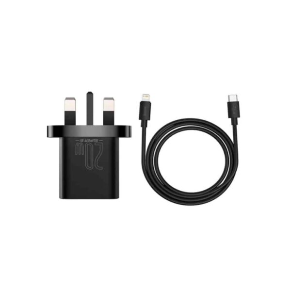 Baseus Super Si Quick Charger 1C 20W UK Sets Black?With Simple Wisdom Date Cable Type-C to iP 1m Black)