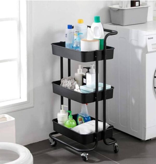 3 Tier Multifunctional Trolley Serving Cart Moveable Organizer Mobile Storage Shelves Basket