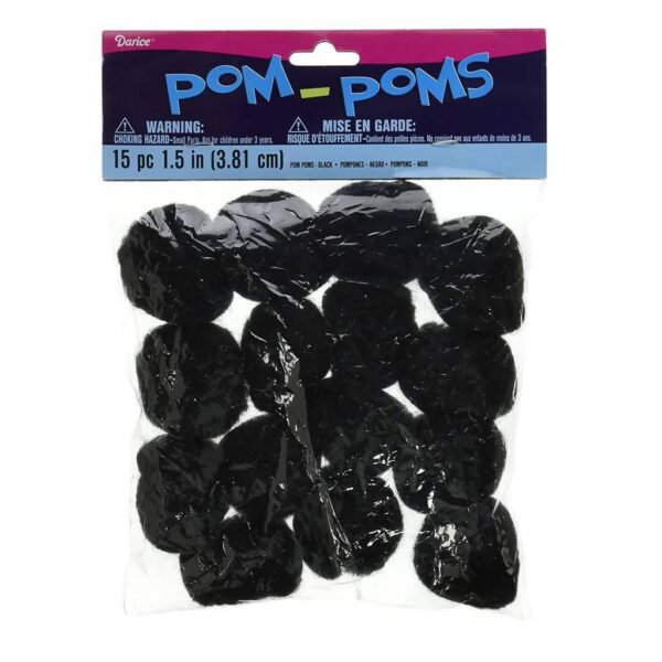 BlackPom-Poms 1.5" 15/Pkg