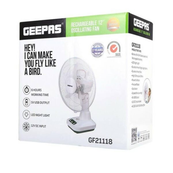 Geepas Rechargeable 12 Inch Oscillating Fan GF21118