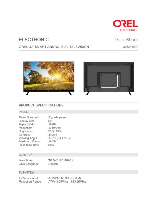 OREL 32 Inch SMART ANDROID 9.0 TV - Image 2