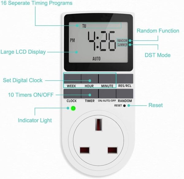 Digital Timer Switch Sri Lanka 12/24 Hour 7 Day Programmable Socket LCD Electronic Timer Switch - Image 2