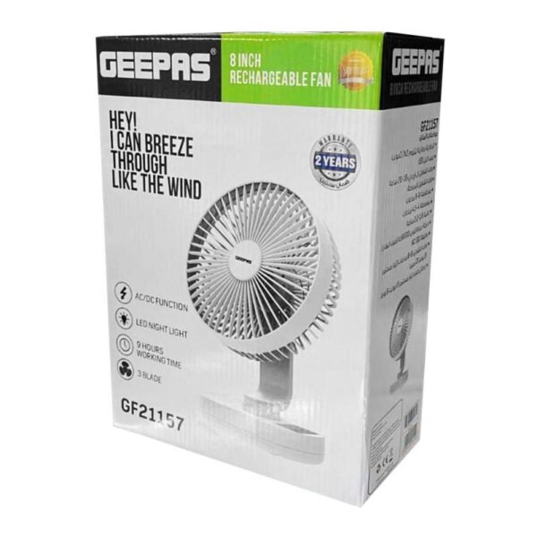 Geepas GF21157 8-inch Rechargeable Fan - Image 2