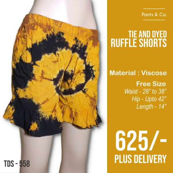 Ladies Tie Dye Viscose Material Ruffle Shorts - Image 3