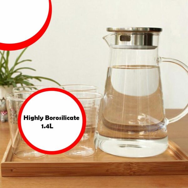 Glass Pitcher with Highly Borosilicate Stainless Steel Lid 1400ml