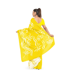 an image of a yellow colour batik saree