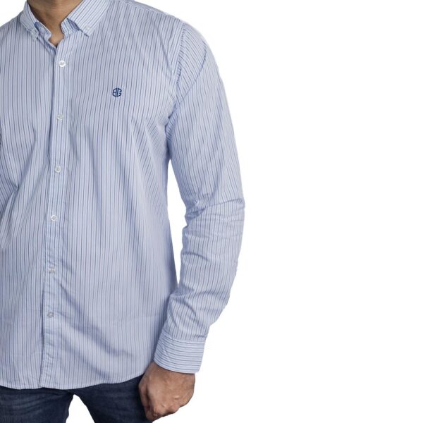 Benjamin George Men's Long Sleeve Shirt – Navy & Light Blue Stripes with White - Image 4