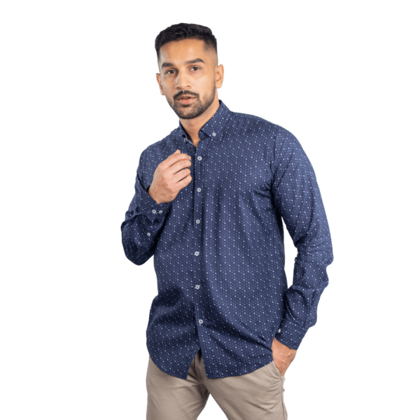 Benjamin George Men's Long Sleeve Shirt – Spotted Navy Blue - Image 3