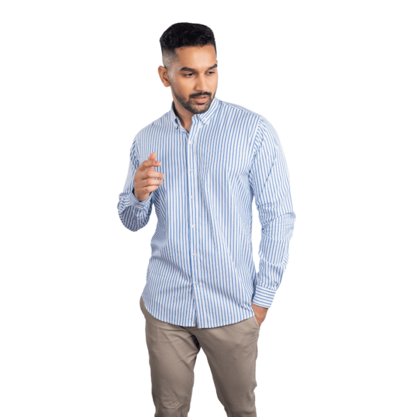 Benjamin George Men's Long Sleeve Shirt – White & Blue Stripes - Image 2