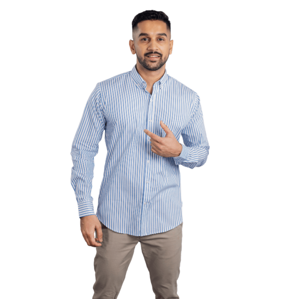 Benjamin George Men's Long Sleeve Shirt – White & Blue Stripes - Image 3