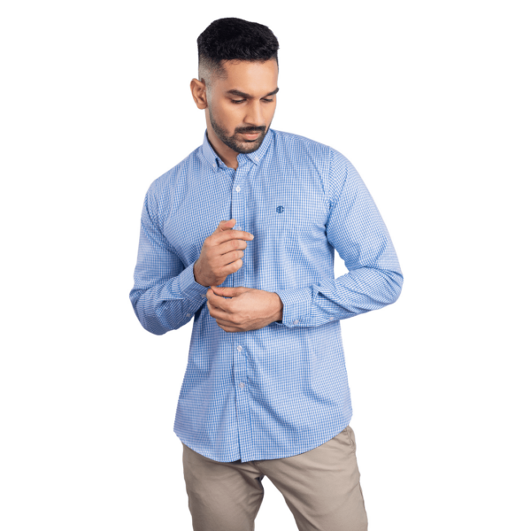 Benjamin George Men's Long Sleeve Shirt – White & Light Blue Check - Image 2