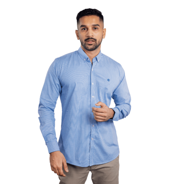 Benjamin George Men's Long Sleeve Shirt – White & Light Blue Check - Image 3