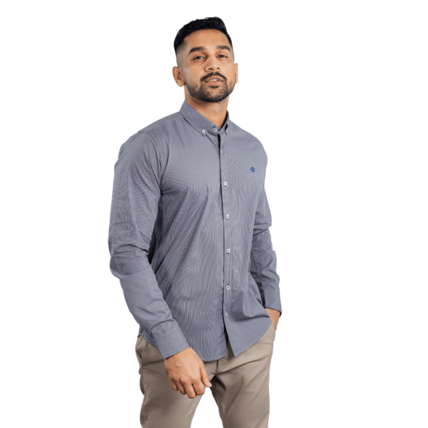 Benjamin George Men's Long Sleeve Shirt – Grey & White Stripes - Image 2