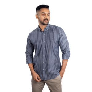 Benjamin George Men's Long Sleeve Shirt – Grey with Black Stripes