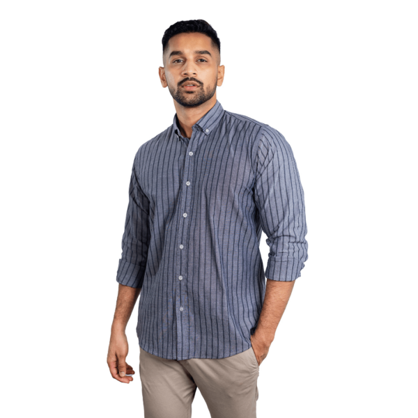 Benjamin George Men's Long Sleeve Shirt – Grey with Black Stripes - Image 2