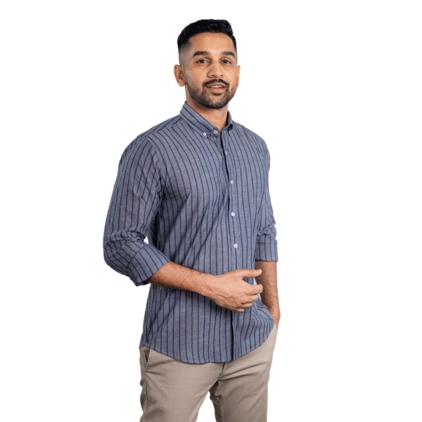 Benjamin George Men's Long Sleeve Shirt – Grey with Black Stripes - Image 3