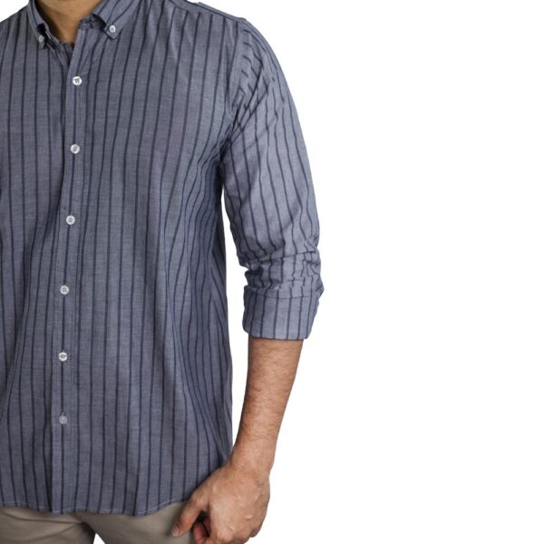 Benjamin George Men's Long Sleeve Shirt – Grey with Black Stripes - Image 4