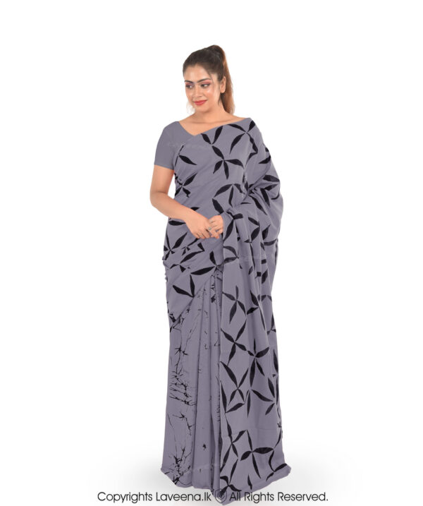 Laveena Cotton Batik Saree - Grey with Black