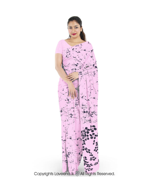 Laveena Cotton Batik Saree - Black with Baby Pink - Image 2