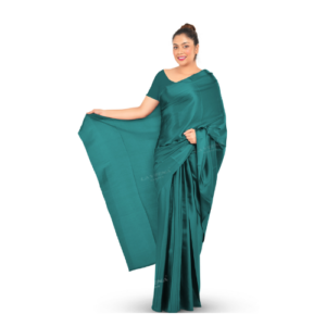 An image of a teal green colour Plain Satin Saree