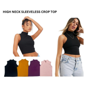 High Neck Sleeveless Crop Tops For Women