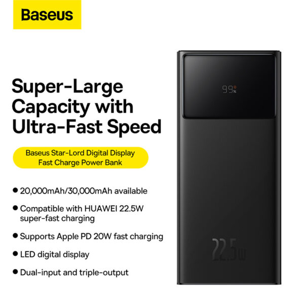 Baseus Star-Lord 20000mAh 22.5W Digital Display Fast Charge Power Bank - Black - Image 4