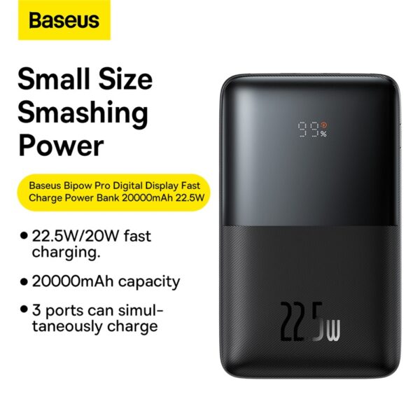 Baseus Bipow Pro 20000mAh 22.5W Digital Display Fast Charging Power Bank - Black - Image 4