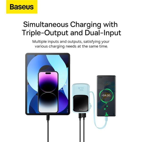 Baseus Qpow Pro 10000mAh 22.5W Digital Display Fast Charge Power Bank Type-C Edition - Blue - Image 3