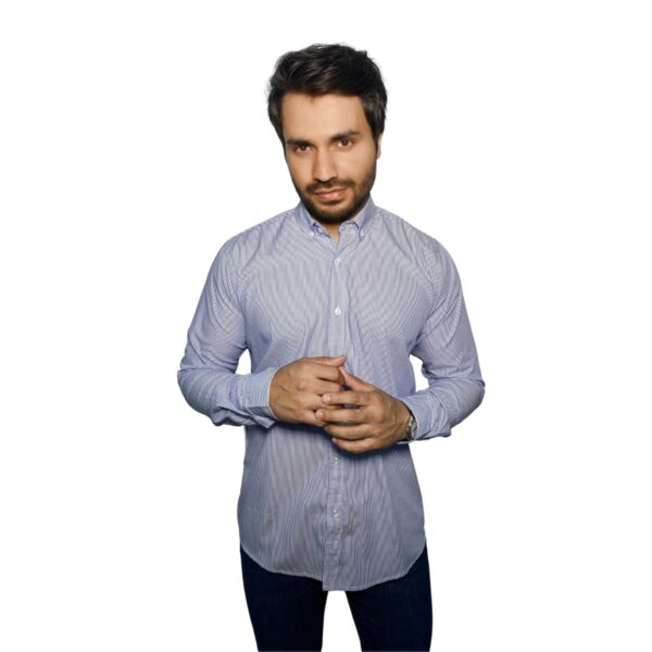 Benjamin George Men's Long Sleeve Shirt Dark Blue Stripes - Image 4