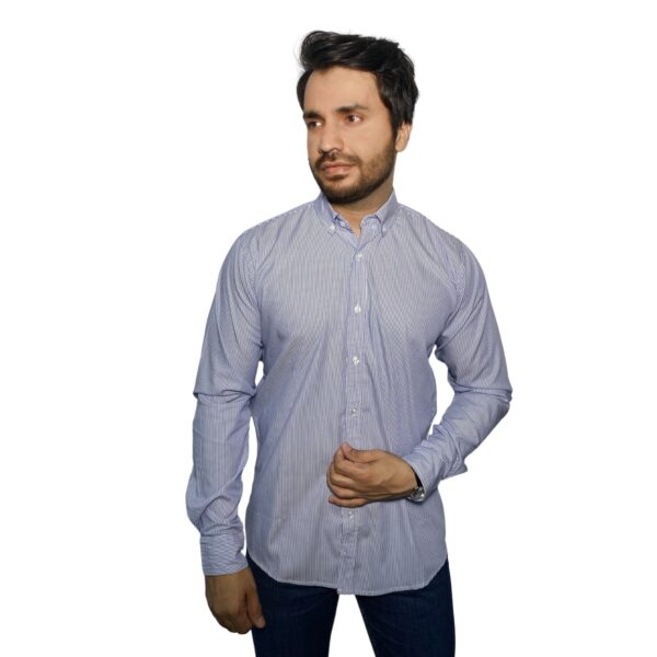 Benjamin George Men's Long Sleeve Shirt - Dark Blue Stripes - Image 3