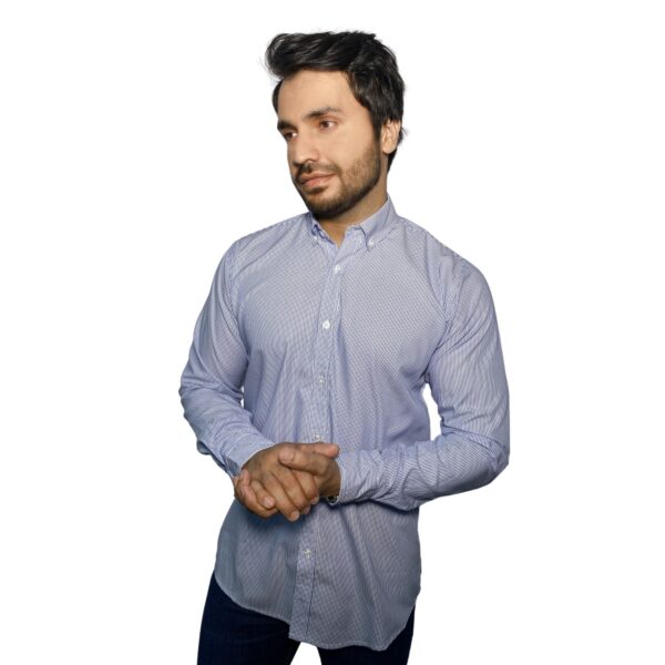 Benjamin George Men's Long Sleeve Shirt - Dark Blue Stripes - Image 2