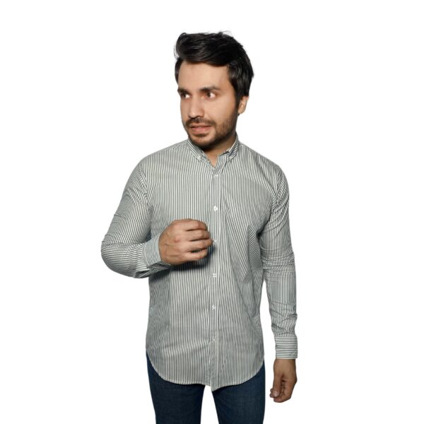 Benjamin George Men's Long Sleeve Shirt Green Stripes - Image 2