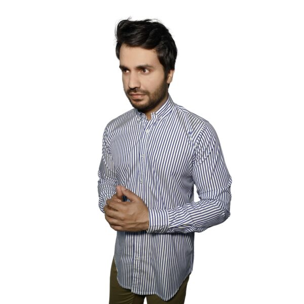 Benjamin George Men's Long Sleeve Shirt White & Dark Blue Stripes - Image 3