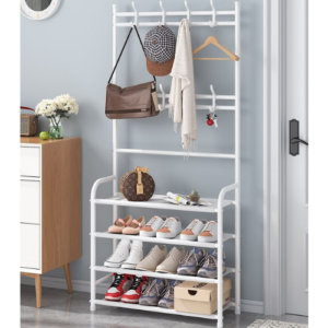 Multifunctional Shoe Rack Organizer Simple floor Coat/Hat Rack Shoe Rack Integrated Household - White