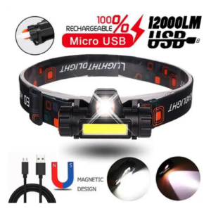 Rechargeable Micro USB Waterproof LED Flashlight, Headlamp for Cycling, Hiking, and Emergencies