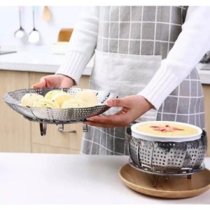 Stainless Steel Lotus Steaming Tray Multi-Function Changeable Fruit Tray Retractable Folding Steamer Tray Steaming Rack INeedz 542