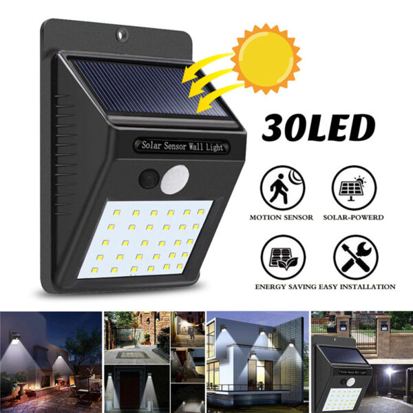 An Image of Solar Powered Automatic Motion Activated uptp 30 LED Outdoor Wireless Weatherproof Smart Light